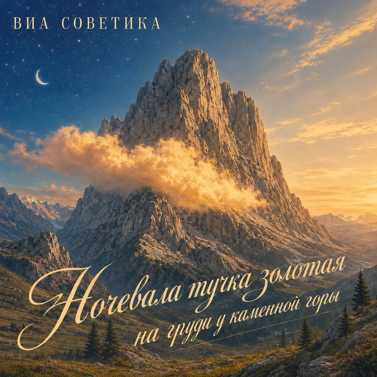Обложка песни «Ночевала тучка золотая на груди у каменной горы»